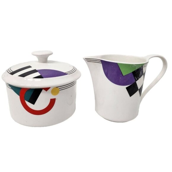 Vintage Mikasa Maxima High Spirits Cream and Sugar Bowl & Lid Porcelain - Picture 1 of 12